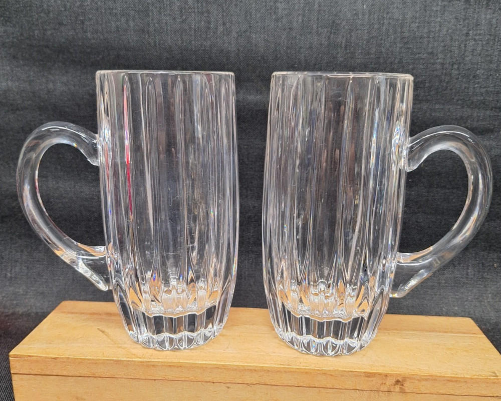Mikasa Park Lane Crystal Beer Mugs Set of 2 Tall 21 Oz Handled Steins 7″