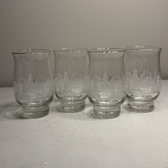 Vintage Libbey Winter White Frosted Pine Trees Tulip Tumblers set of 4