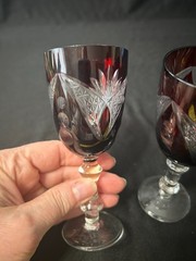 2-Vintage Bohemian Ruby Cut to Clear Crystal Sherry Glass Red 51/2″ Tall 3.6 oz