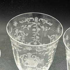 Vintage Fostoria Crystal Navarre Set of 5 Etched Floral Water Goblets 7 5/8″