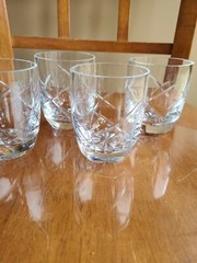 Vtg 4 Stunning Heavy Cut Crystal Low Ball Whiskey Rocks Glass Swirl Cross Star