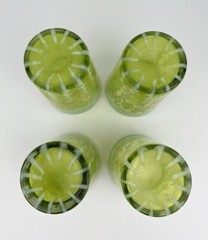 Antique Green Vaseline Glass Tumblers Set 4 Opaline Opalescent Brocade Fern Rare