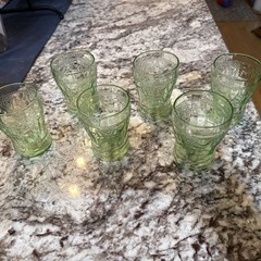 Set of 6 Vintage Hocking Ballerina Green Uranium Depression Juice Glasses 3 3/4″