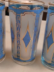 Vintage MCM LIBBEY AQUA BLUE DIAMOND 22K GOLD TRIM COCKTAIL GLASSES TOM COLLINS