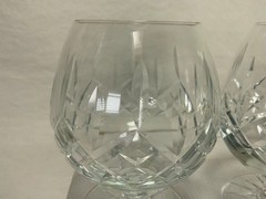 Vintage Cut Crystal Brandy Snifters Pair Diamond Fan Cut Cognac Glasses 4.875 in
