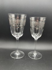 Set Of2-Lenox Autumn Legacy Glasses Etched Scroll Platinum Trim 1-water/1-wine