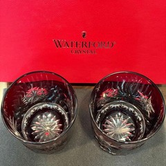 Waterford Glass Tumbler set of 2 Snowflake Snow Crystals Motif Ruby Red