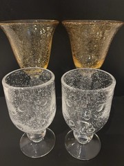 Lot Of 4 Bubbled Goblets, 2 Southern Living At Home 8 oz, 2 Amber 8 3/8” 10 oz