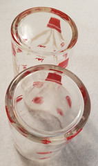 Vintage Kraft Foods Swanky Swig Red & White Tulip Juice Glasses 3 1/5″ Set of 2