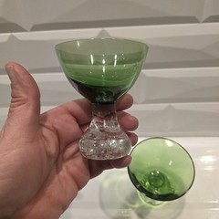 2 Vintage Green Bubble Ball Applied Base Martini Sherbert Glasses – 4″ tall