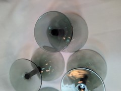 MCM Smokey Chrome Green Ribbed Champagne Glasses Libbey? Set of 7