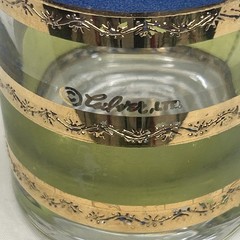 Vintage 7 Culver Rondo Blue Green 22K Gold Banded Barware Highball Glasses Retro