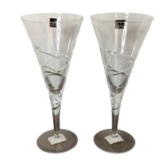 Set of 2 Royal Doulton Lead Crystal Saturn Iced Tea Goblet Champagne Flute 370ml