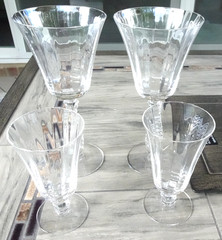 Set of 4 Fostoria Glass Optic Silver Flutes Water Juice Goblets 6037 Stemware