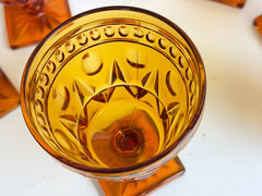 7 Indiana Glass Colony Park Lane Amber Glass Water Goblet Square Footed 5.5″