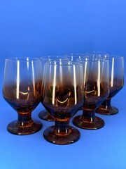 Set of 7 Vintage Libbey Amber Ombre footed goblets 1960s MCM Wine Water Glasses