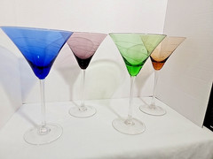 VTG Lenox Tuscany Seasons Collection Etched Colored Martini Glass 6 oz Set of 4