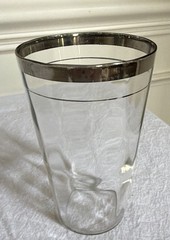MCM Glass Silver Rim 9-piece Bar Drinkware Set Pitcher Highball & Footed Cups
