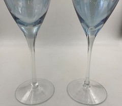 Royal Gallery Romania Wine Glasses Iridescent Blue Set of 2 Etched Grapes