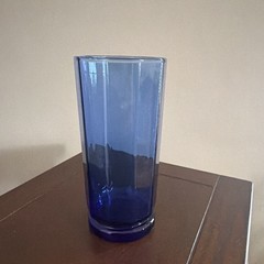 Blue Geometric Octagon Faceted Glass Tumbler Drinking Glass, Unmarked