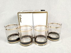 Culver Double Old Fashioned Glasses DEVON BLACK 22k Gold Set of 4 Made In USA
