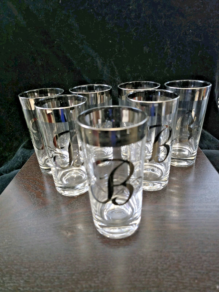 Queens Lusterware Glasses Monogram Letter «B» Set Of 7