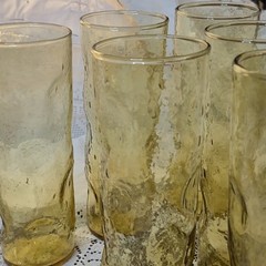 MCM Tom Collins Flat Tumbler Thumbprint Texture Amber Honey Vintage 6 count set