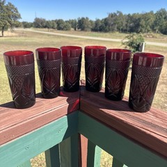 Set Of 6 Cristal D’Arques Durand Antique Ruby Red Drinking Glass Cooler Tumblers