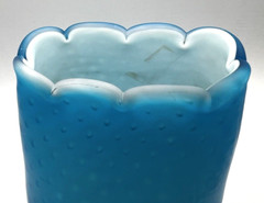 Blue Satin-Cased-Raindrop-Mother Of Pearl Art Glass Vase 8 1/4″