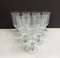 Set of 10 Heisey 507 Orchid Etched #5025 Stem Footed Juice Tumbler 5 3/8” Tall