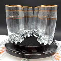 4 Vintage Gold & Silver Encrusted Coctail-Highball Glasses 1970s Whiskey Bourban
