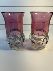 Pair of Tiffin-Franciscan King’s Crown Cranberry Drinking Glasses