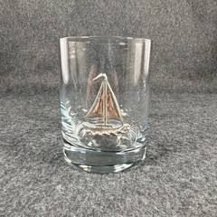 See of 3 Vintage Pewter Sailboat Old-Fashioned Glass Nautical Coastal Drinkware