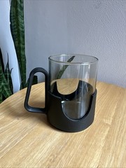 MCM Corningware Glass-Snap Coffee Mug Removable Black Plastic Base