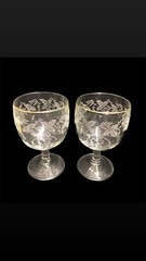 Set of 8 Bartlett Collins 6.25” Goblets Clear Gold Trim White Grape & Leaf Decal
