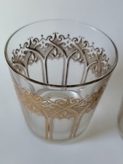 3 Vintage Gold Gothic Cathedral Lowball Glasses By Washington Glass