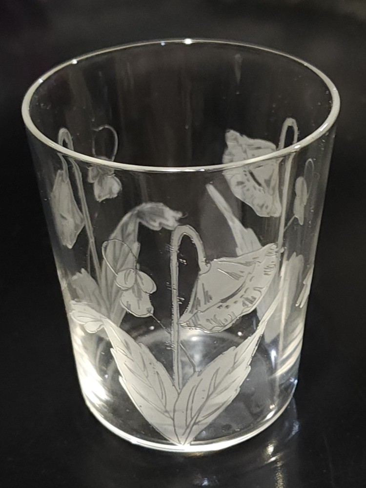 Dorfligner Style Poppy Acid Etched Whiskey Shot Glass Tumbler 2 3/4″