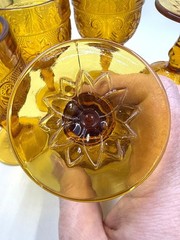 Amber Glass Goblets Floral Embossed Set Of 5 Vintage Style 4.5″ Height For Dinin