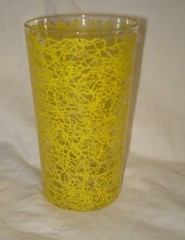 Vintage Hazel Atlas Tumbler Glass DRIZZLE SPAGHETTI Yellow 10 oz 5″ MCM