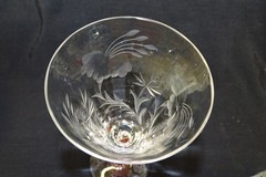 Tiffin 7 Water Goblets Stem 15071 Floral Etched with Pink Stem & Base