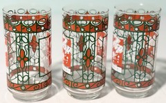 Set Of 3 Vintage Mid Century Libbey 7-Up Red & Green Glass Tumbler