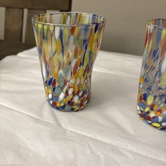 Murano Multicolore Indented Drinking Glasses Made In Italy Handmade Set of 2