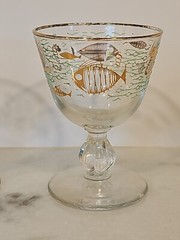 (2) Rare MCM Libbey Atomic MARINE LIFE Cordial/Wine Glasses Textured raised