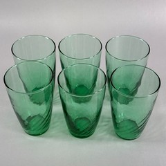 Libbey Emerald Green Swirl Optic Tumblers Set of 6 Vintage Glass