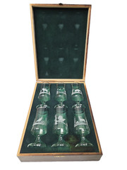 Canadian Hunting Wildlife Cocktail Glasses Wood Case Set 6