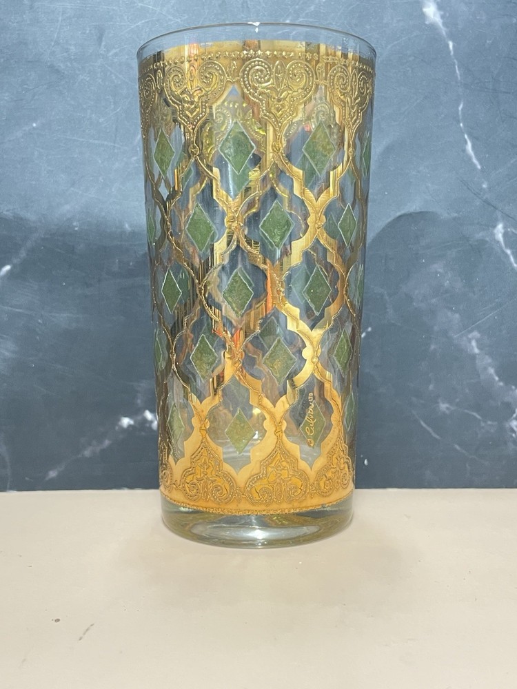 Culver Valencia 12 oz. Highball Glass – 22K Gold Gilding Green Diamond – 1 MCM