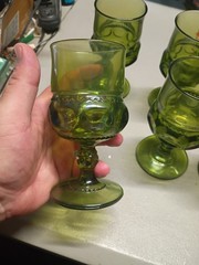 Vintage 70’s Indiana Glass King’s Crown Thumbprint Green Water Goblets Set Of 6