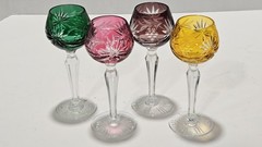 4 Nachtmann? Crystal Multi Color Cordial Liqueur Glasses w/ Zipper Cut Stems