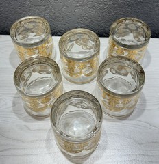 Vintage Culver Glass Mushroom Lowball Glasses 22k Gold Mid Century Set of 6 MCM