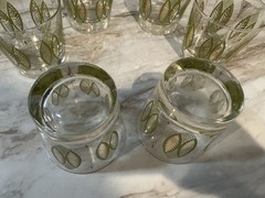 Set of 6 Mid-Century Rock Glasses Green and Gold by Libbey Glass Co **Read!!***